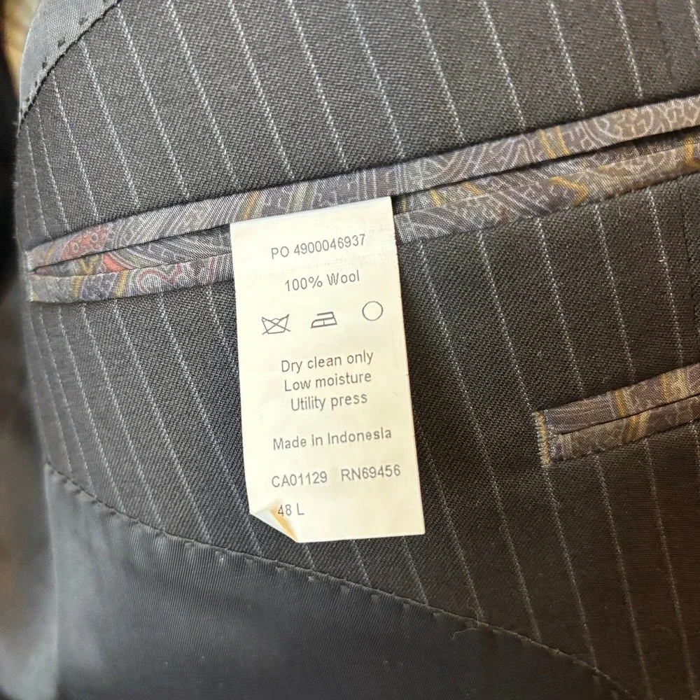 Ralph Lauren‎ Pinstripe Suit Set Wool 2-Button Blazer 48 L Pants 36x32.5 MINT
